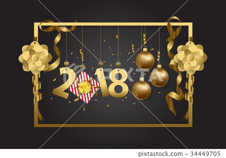New Year background with golden confetti and gift New Year background with golden confetti and gift 34449705