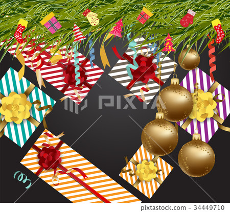 New Year background with golden confetti and gift New Year background with golden confetti and gift 34449710