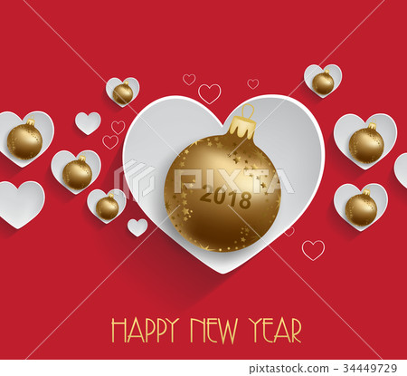 Christmas 2018 heart. christmas balls gold Christmas 2018 heart. christmas balls gold 34449729