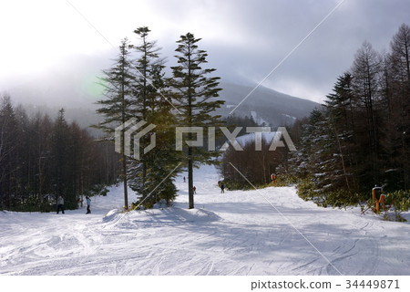 滑雪者以山為背景的滑雪者 34449871