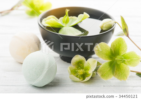 Bath bombs on white wooden background Bath bombs on white wooden background 34450121