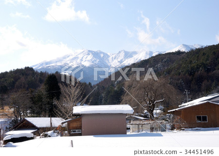 在Kaida高原覆蓋的雪的Odake在冬天 在Kaida高原覆蓋的雪的Odake在冬天 34451496