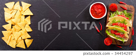 mexican tacos with meat and salsa 34454297