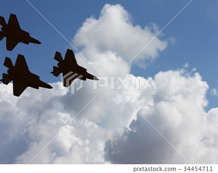 Silhouettes of three F-35 aircraft Silhouettes of three F-35 aircraft 34454711