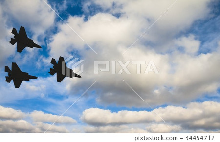 Silhouettes of three F-35 aircraft  34454712