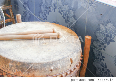 Drum big selective focus, ancient temple Drum big selective focus, ancient temple 34456912