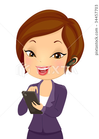 Girl Business Checking Notes Mobile Illustration 34457703