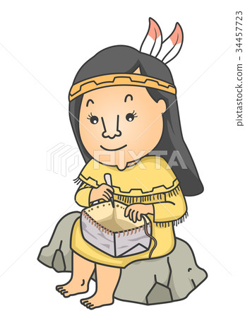 Girl Native American Basket Birch Bark  34457723