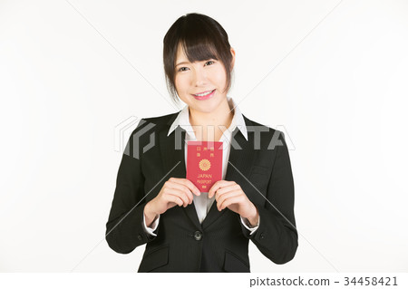 Correspondence to overseas business trips is a business person's essential skill. Business woman holding a passport 34458421