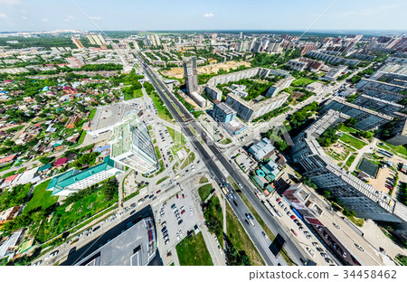 Aerial city view with crossroads and roads, houses 34458462