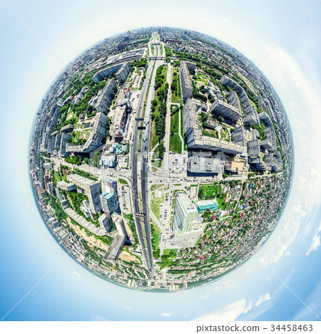 Aerial city view with crossroads and roads, houses 34458463