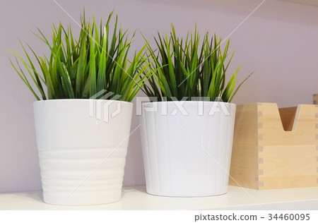 Green Artificial Plants with Wooden Storage 34460095