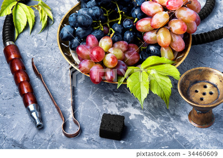 Arabic smoking hookah with grapes Arabic smoking hookah with grapes 34460609