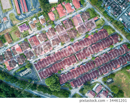 Aerial View - Houses and buildings in a small town Aerial View - Houses and buildings in a small town 34461201