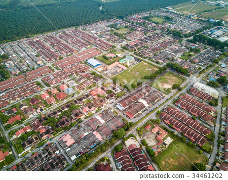 Aerial View - Houses and buildings in a small town Aerial View - Houses and buildings in a small town 34461202