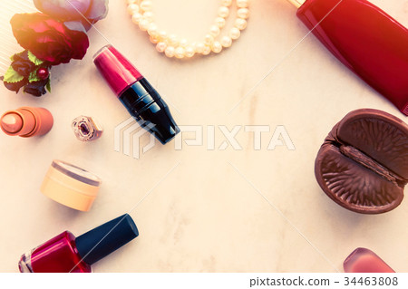 Woman makeup beauty products from above 34463808