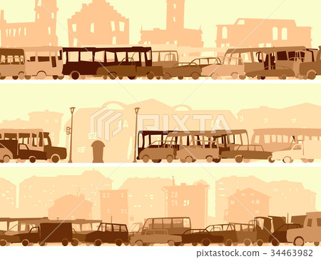 Banner with a lot of cars,bus on street. Banner with a lot of cars,bus on street. 34463982