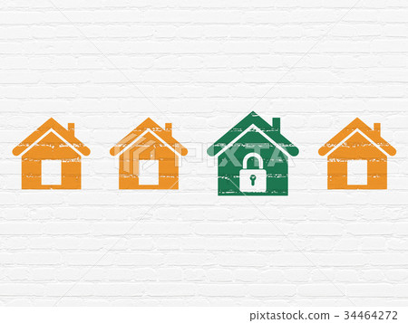 Protection concept: home icon on wall background 34464272