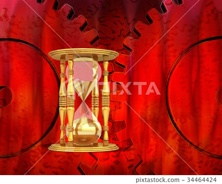 Golden hourglass and gears Golden hourglass and gears 34464424