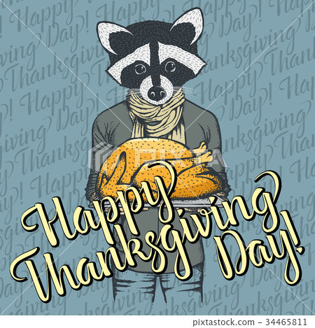 Vector illustration of Thanksgiving racoon concept 34465811