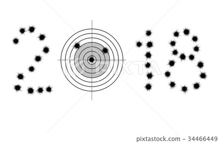 Bullet holes and target in shape of 2018 34466449