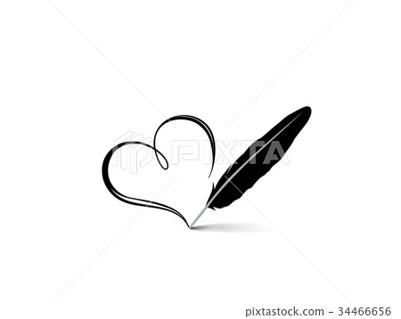 Love heart calligraphic sign feather pen. Greeting Love heart calligraphic sign feather pen. Greeting 34466656