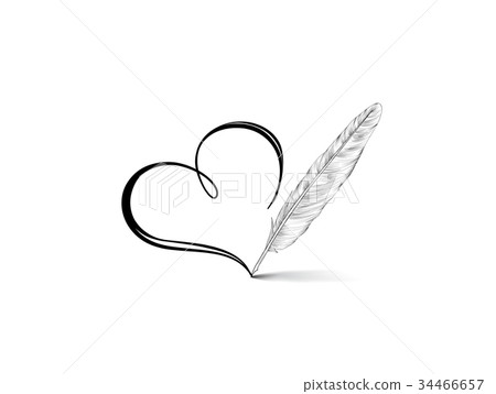 Love heart drawn by feather pen Valentine day card 34466657