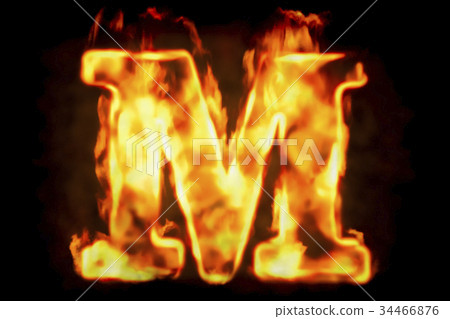 Fire letter M of burning flame light, 3D rendering Fire letter M of burning flame light, 3D rendering 34466876