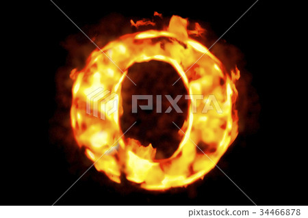 Fire letter O of burning flame light, 3D rendering 34466878