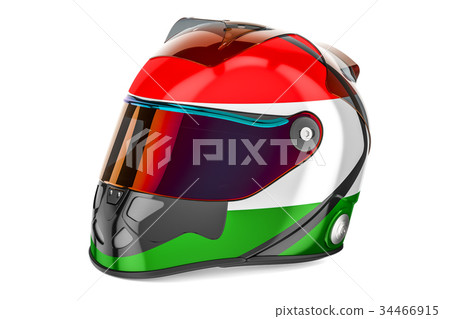 Racing helmet with flag of Hungary, 3D rendering Racing helmet with flag of Hungary, 3D rendering 34466915