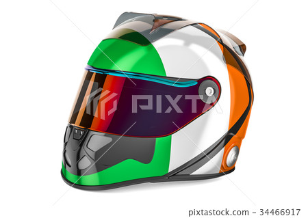 Racing helmet with flag of Ireland, 3D rendering 34466917