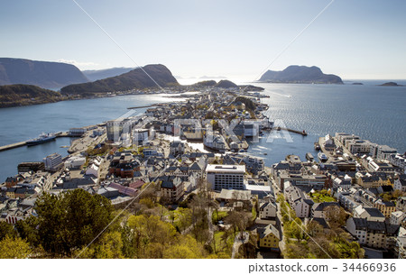 Aerial panorama of Alesund city Aerial panorama of Alesund city 34466936