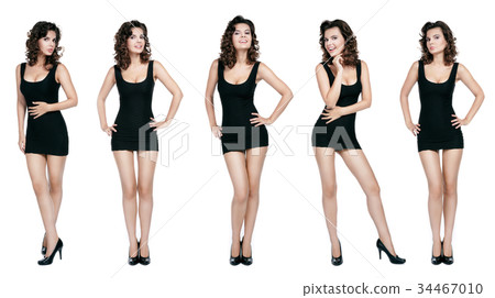 Beautiful brunette in five scenes, collage on white background Beautiful brunette in five scenes, collage on white background 34467010