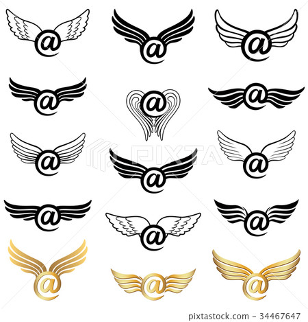 Mail icon set with wings 34467647