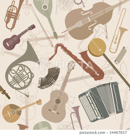 Music Background. Musical instrument tiled pattern Music Background. Musical instrument tiled pattern 34467657