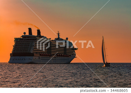 Giant cruise ship at sunset 34468605