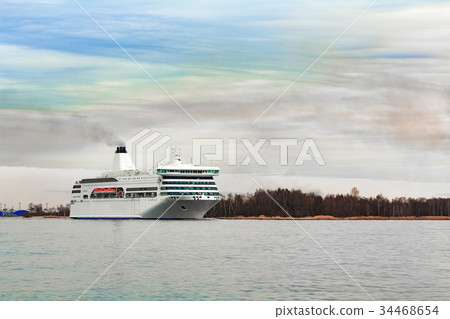 White passenger ship underway 34468654