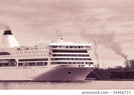 White passenger ship underway 34468723