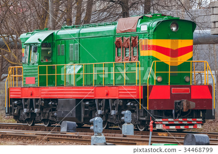 Green diesel locomotive Green diesel locomotive 34468799
