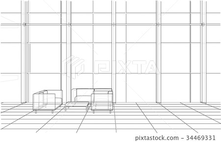 Office interior sketch. Vector 34469331