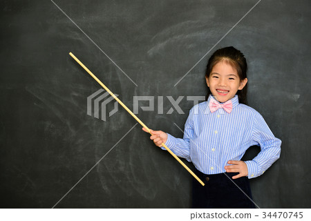 happy cheerful little girl dressed as teacher 34470745