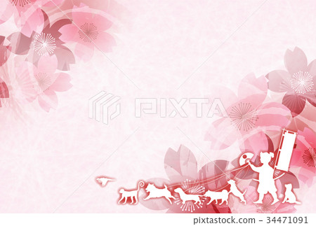 戌新年的卡片櫻花背景 34471091