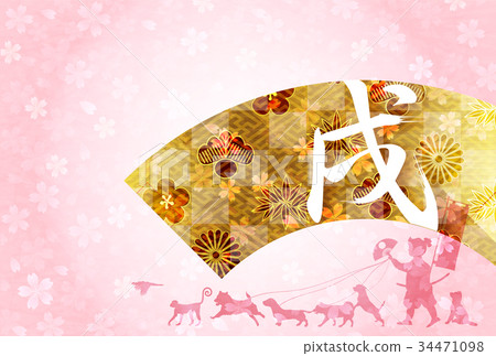 戌新年的卡片櫻花背景 34471098