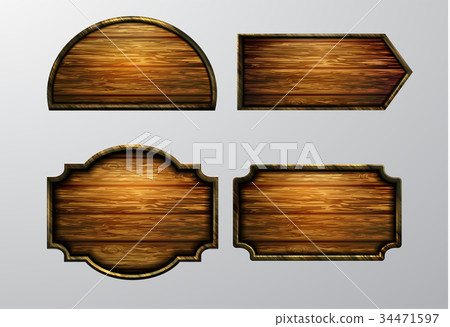 Wooden signs, vector icon set 34471597