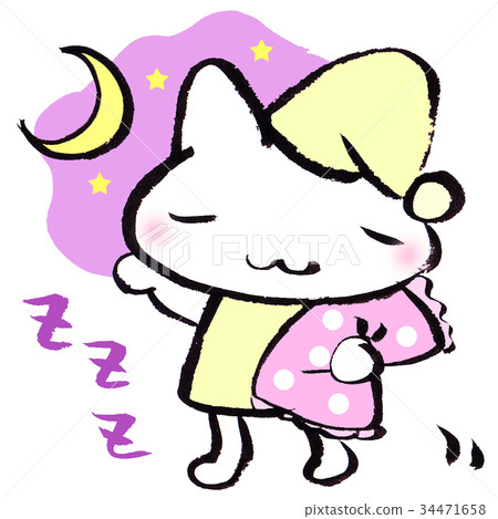 晚安白色貓夜空 34471658