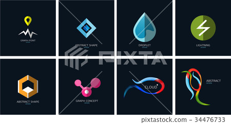 Set of color geometric icons on blue Set of color geometric icons on blue 34476733