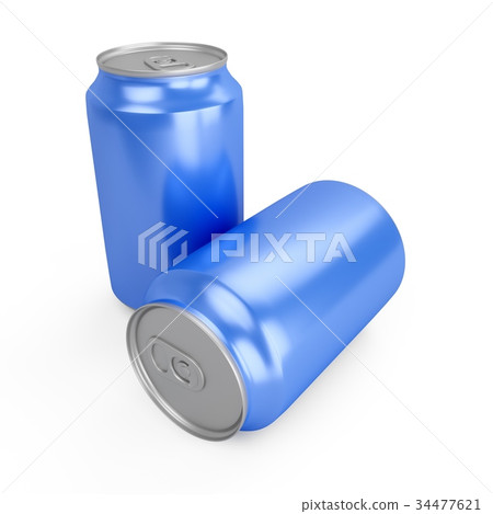 3d rendering of two blue aluminum cans on white 34477621
