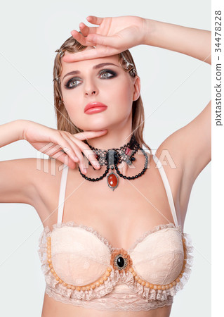 Portrait of elegant blonde retro woman with 34478228