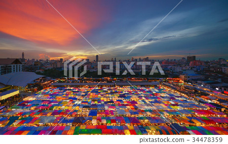 Night Market, The Train of Ratchada at Bangkok city at sunset, T Night Market, The Train of Ratchada at Bangkok city at sunset, T 34478359