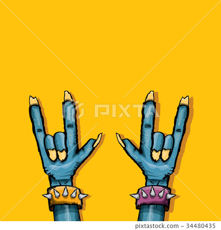 vector blue cartoon Zombie hand shows rock n roll vector blue cartoon Zombie hand shows rock n roll 34480435